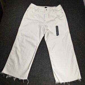 J.Crew Curvy Wide-Leg Crop Jeans White Raw Hem Size 35 All-Day Stretch CG456 NEW